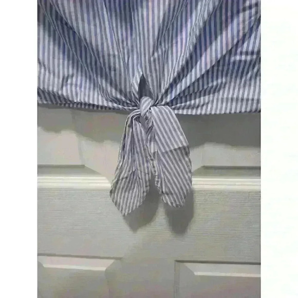 World Together Roses Crop Top MEDIUM Blue White Striped Embroidered Roses Ruffle - Picture 10 of 10